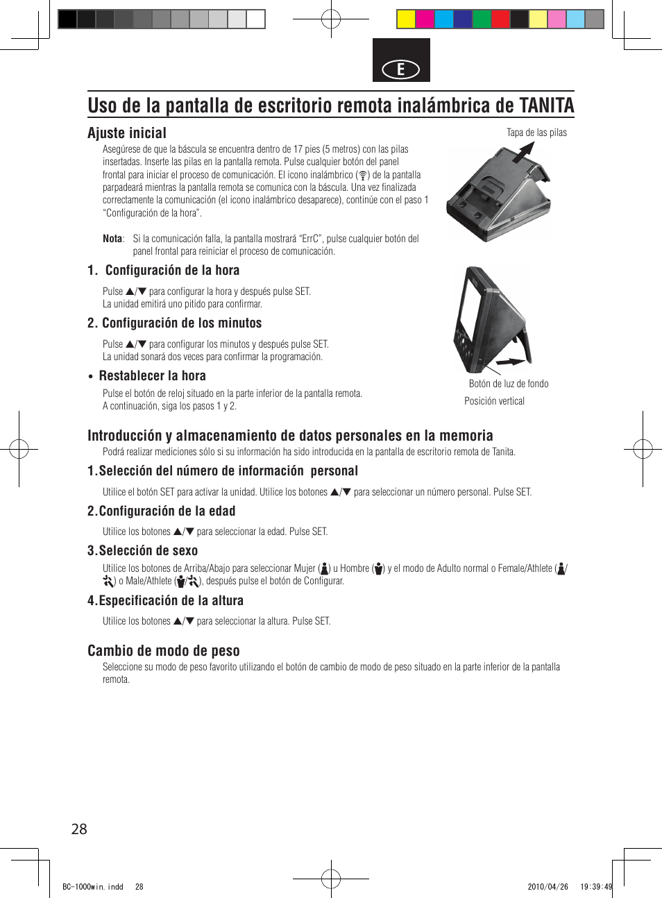Ajuste inicial, Cambio de modo de peso | Garmin Tanita User Manual | Page 30 / 37