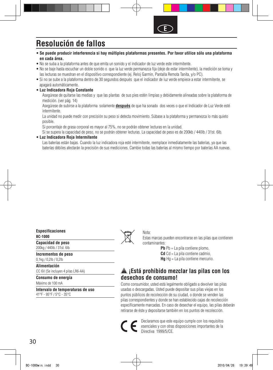 Resolución de fallos | Garmin Tanita User Manual | Page 32 / 37