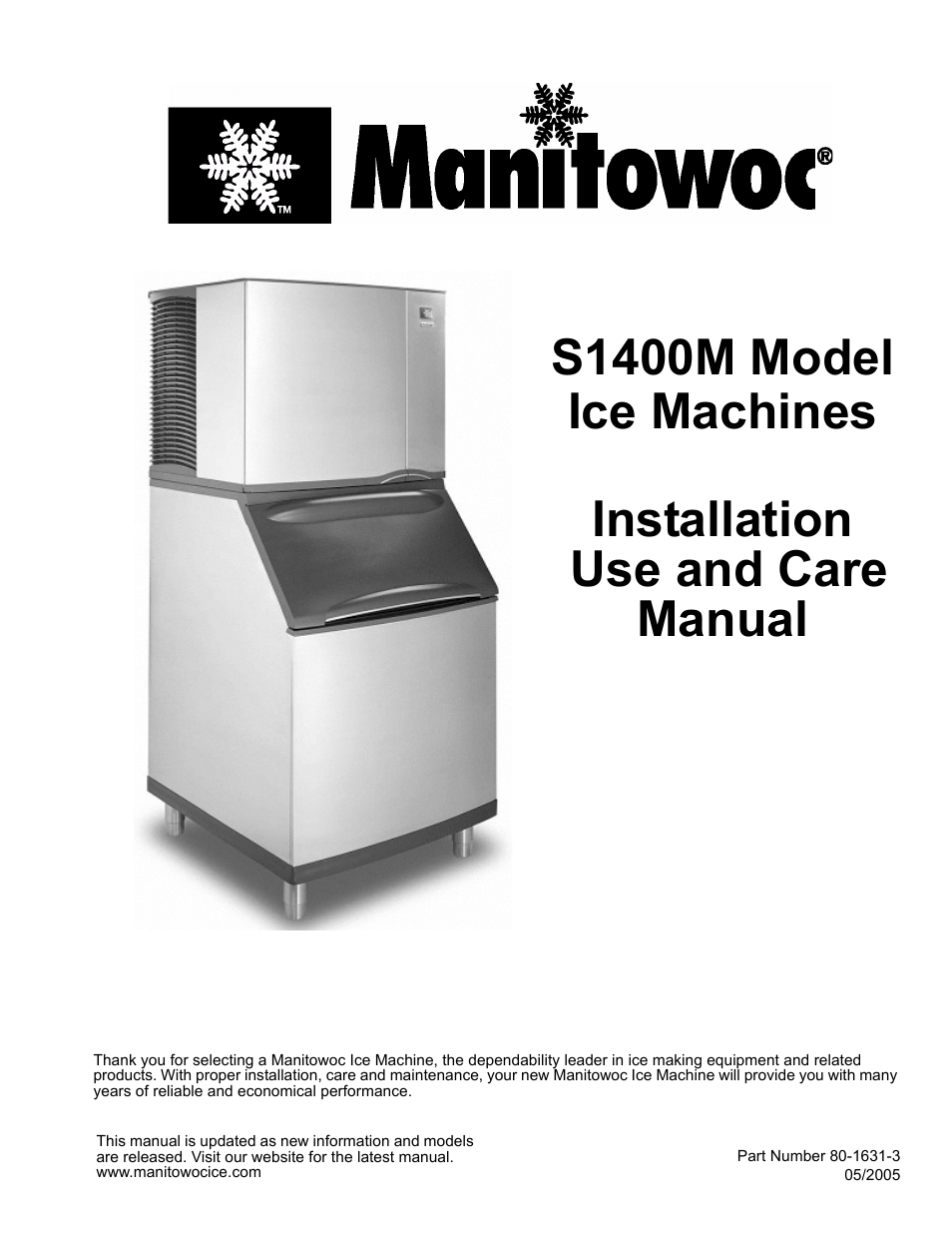 Manitowoc Ice S1400M User Manual | 38 pages