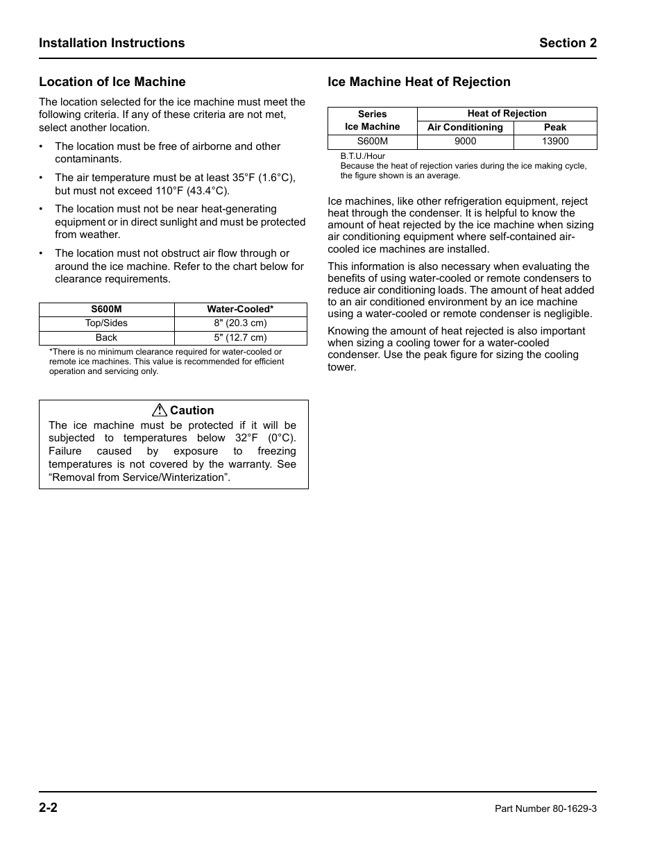 Location of ice machine, Ice machine heat of rejection | Manitowoc Ice S600M User Manual | Page 10 / 40