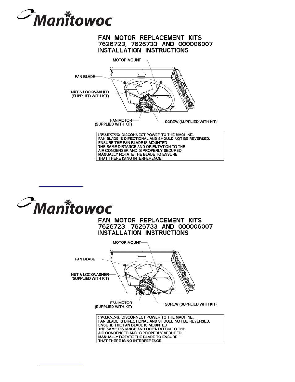 Manitowoc Ice 7626723 User Manual | 1 page