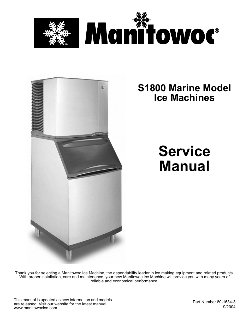 Manitowoc Ice MARINE MODEL S1800 User Manual | 100 pages