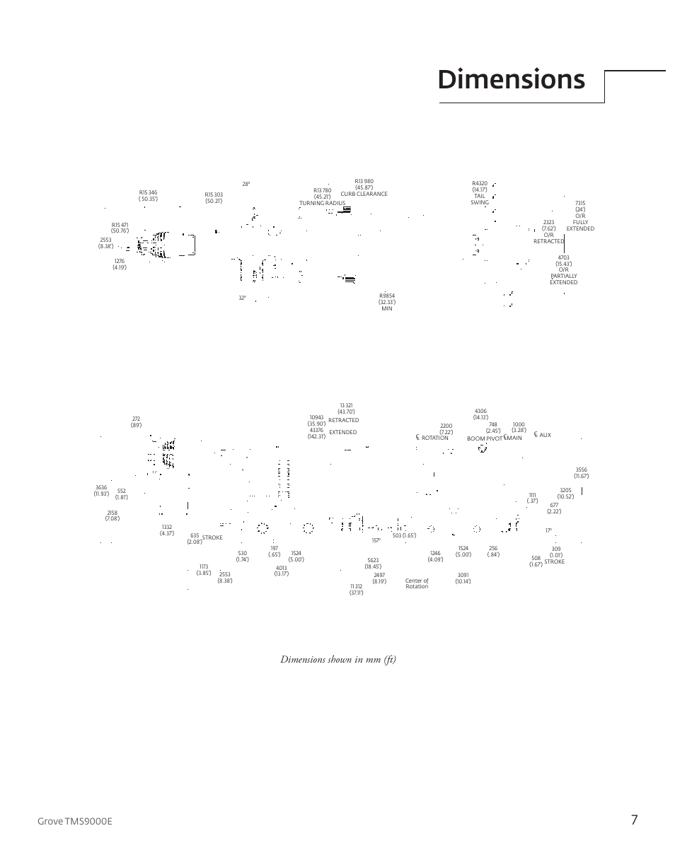 Dimensions, Dimensions shown in mm (ft), Grove tms9000e | Manitowoc Ice Manitowoc Groove TMS9000E User Manual | Page 7 / 28