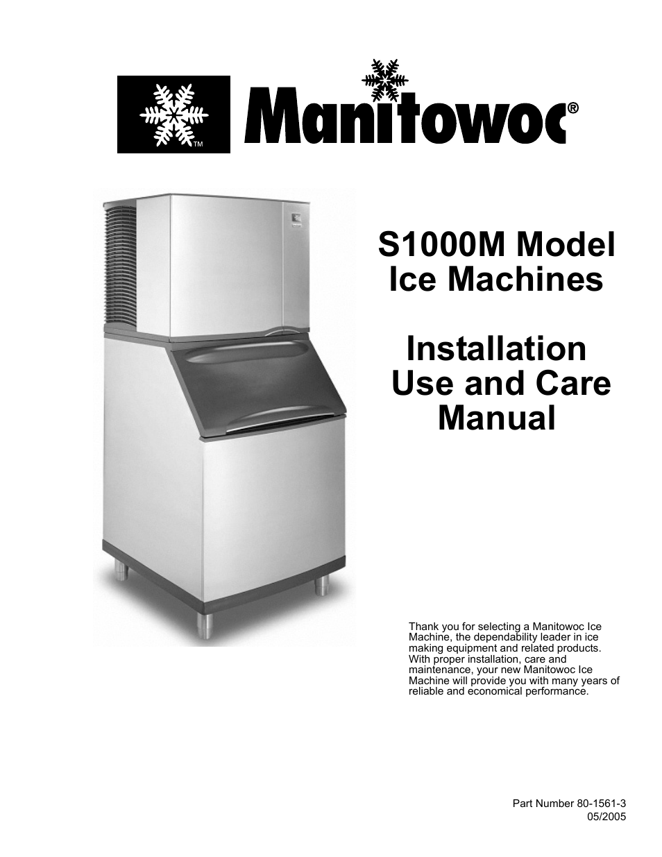 Manitowoc Ice S1000M User Manual | 38 pages