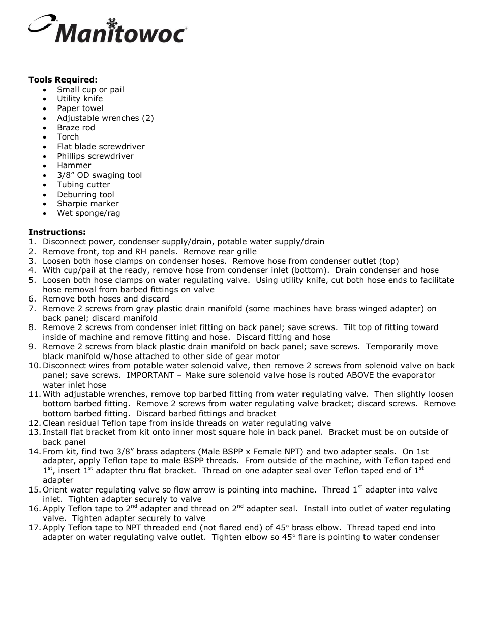 Manitowoc Ice RF1200W User Manual | 2 pages