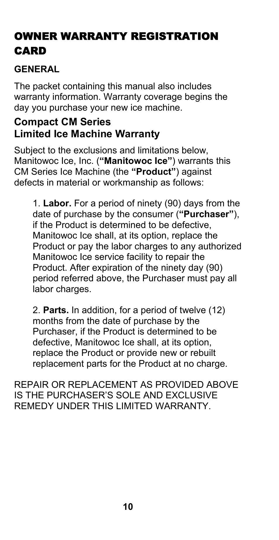 Manitowoc Ice CM MODEL STH003 User Manual | Page 10 / 88