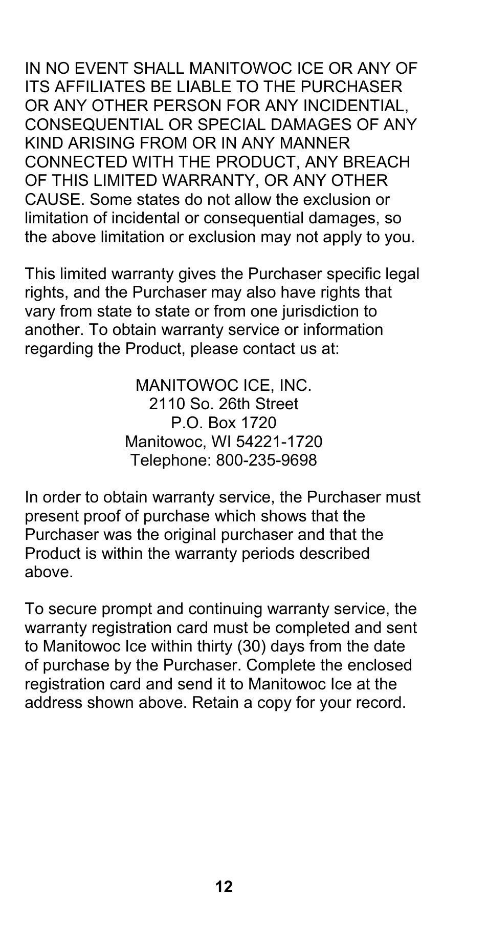 Manitowoc Ice CM MODEL STH003 User Manual | Page 12 / 88