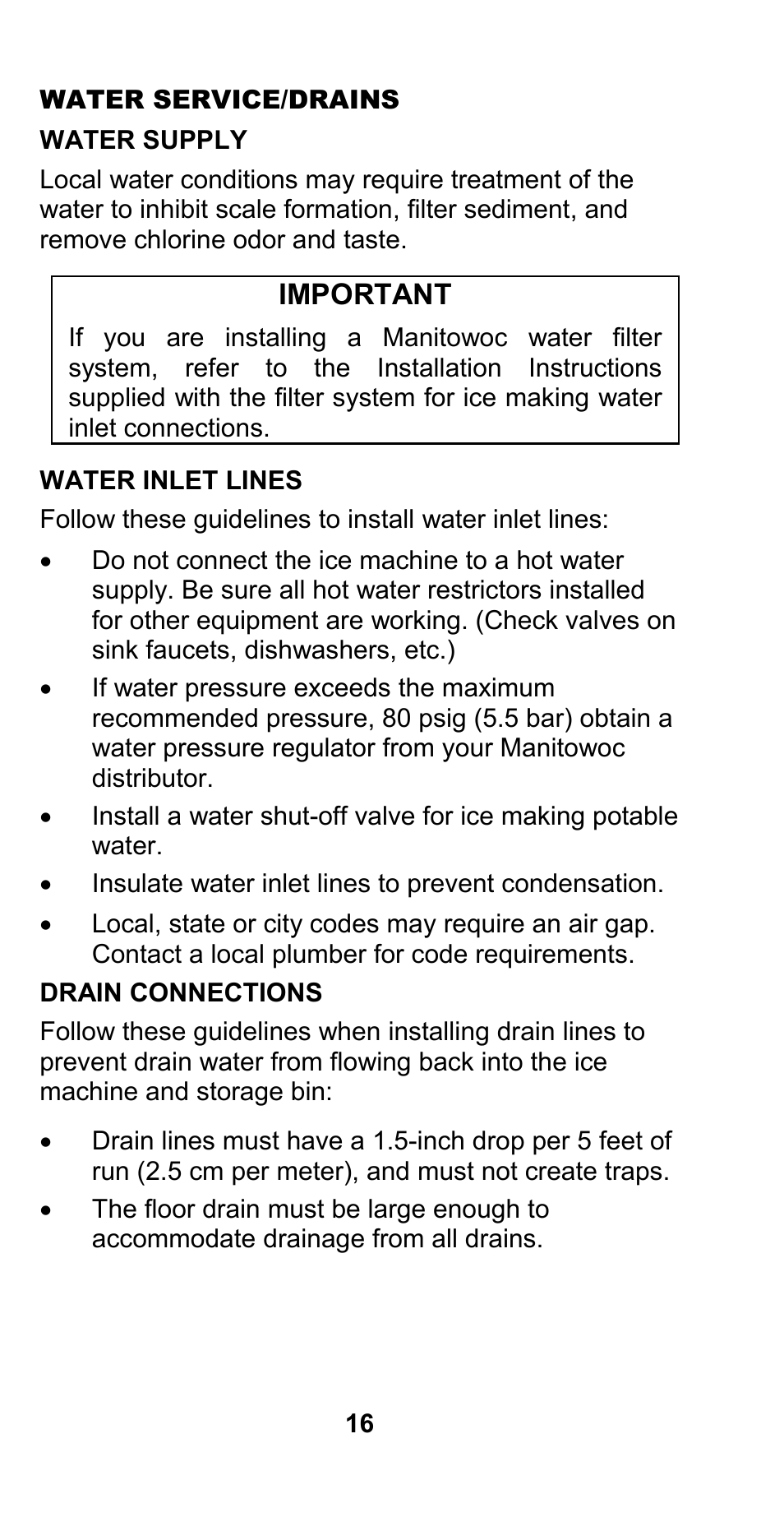 Important | Manitowoc Ice CM MODEL STH003 User Manual | Page 16 / 88