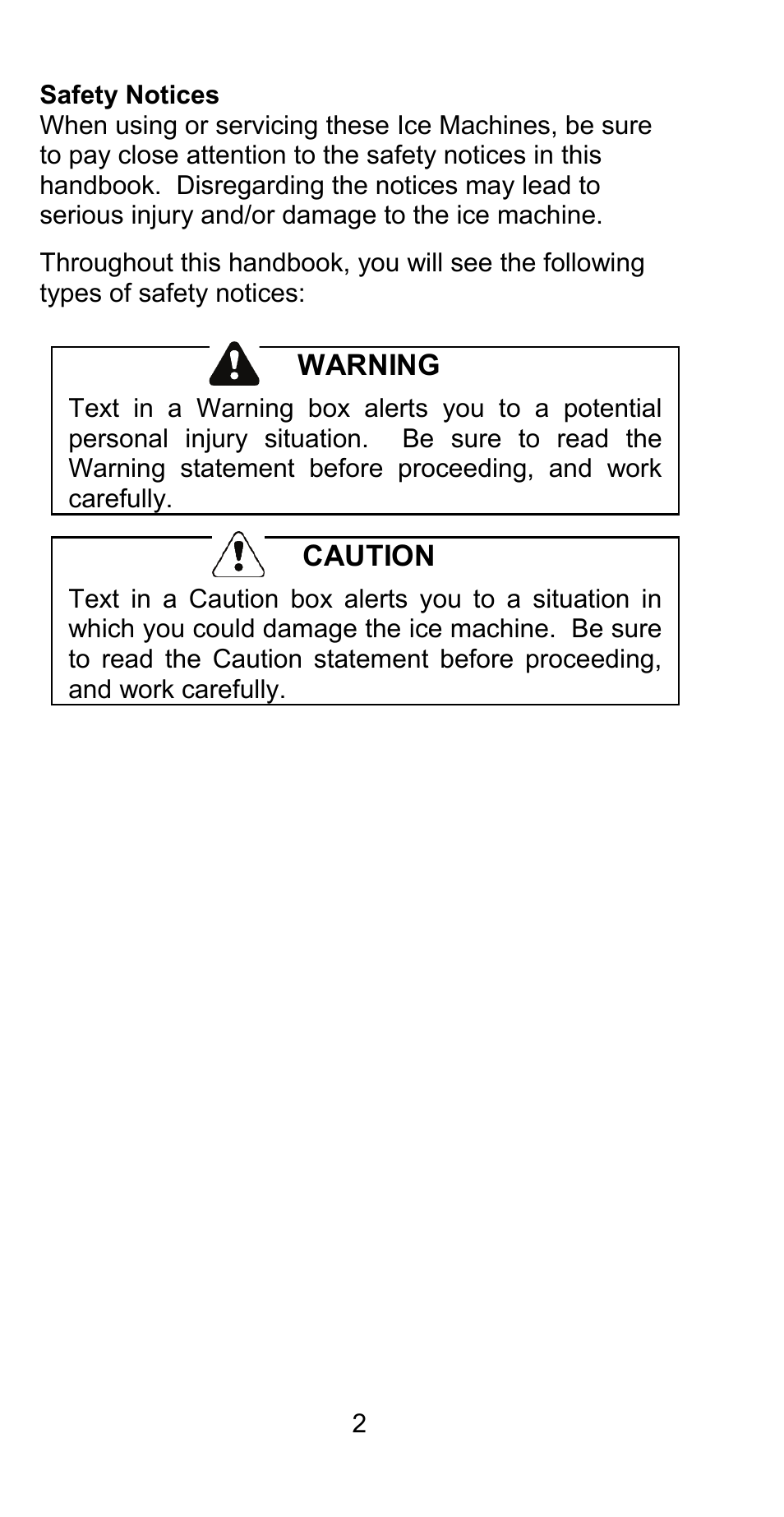 Warning, Caution | Manitowoc Ice CM MODEL STH003 User Manual | Page 2 / 88