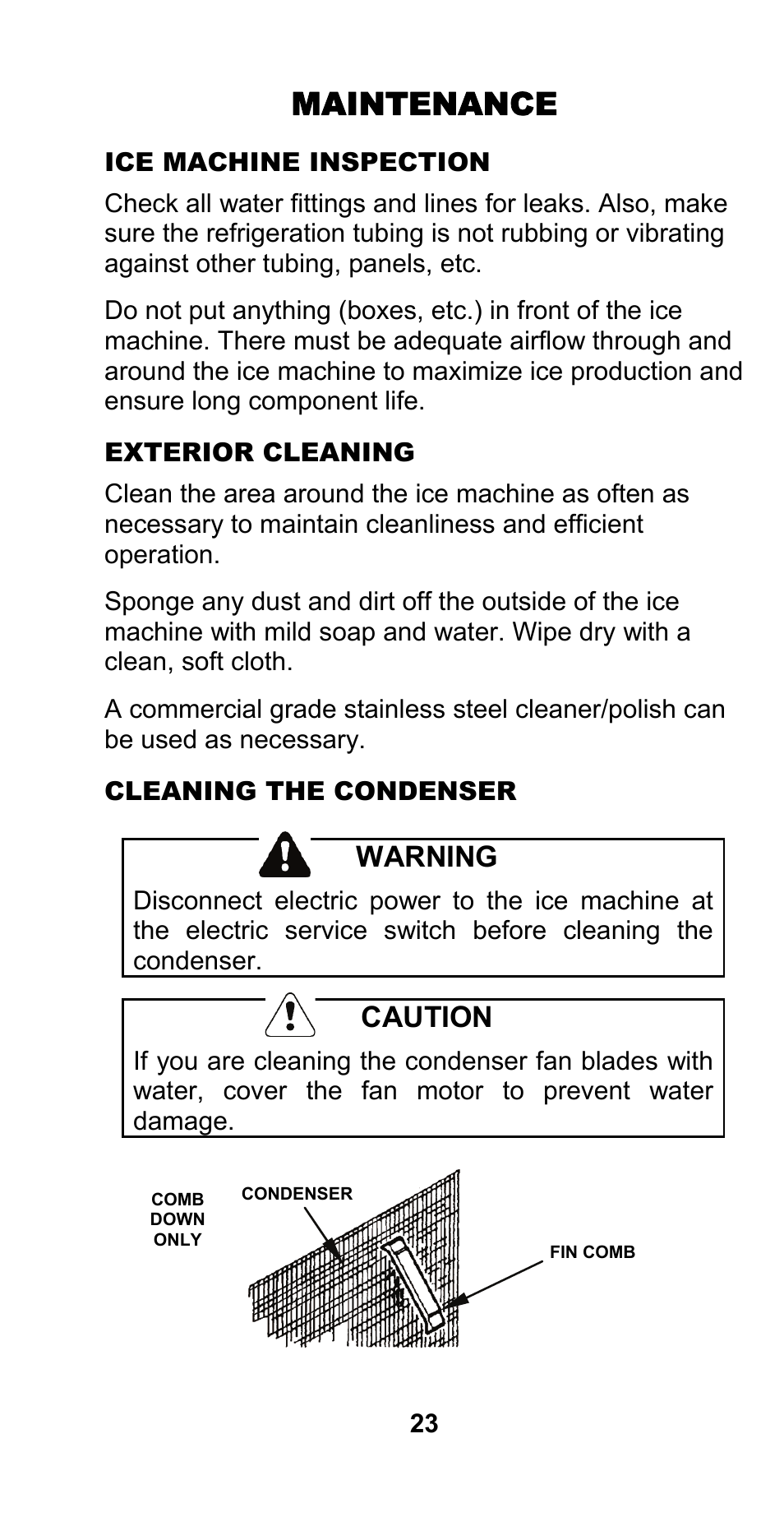 Maintenance, Warning, Caution | Manitowoc Ice CM MODEL STH003 User Manual | Page 23 / 88