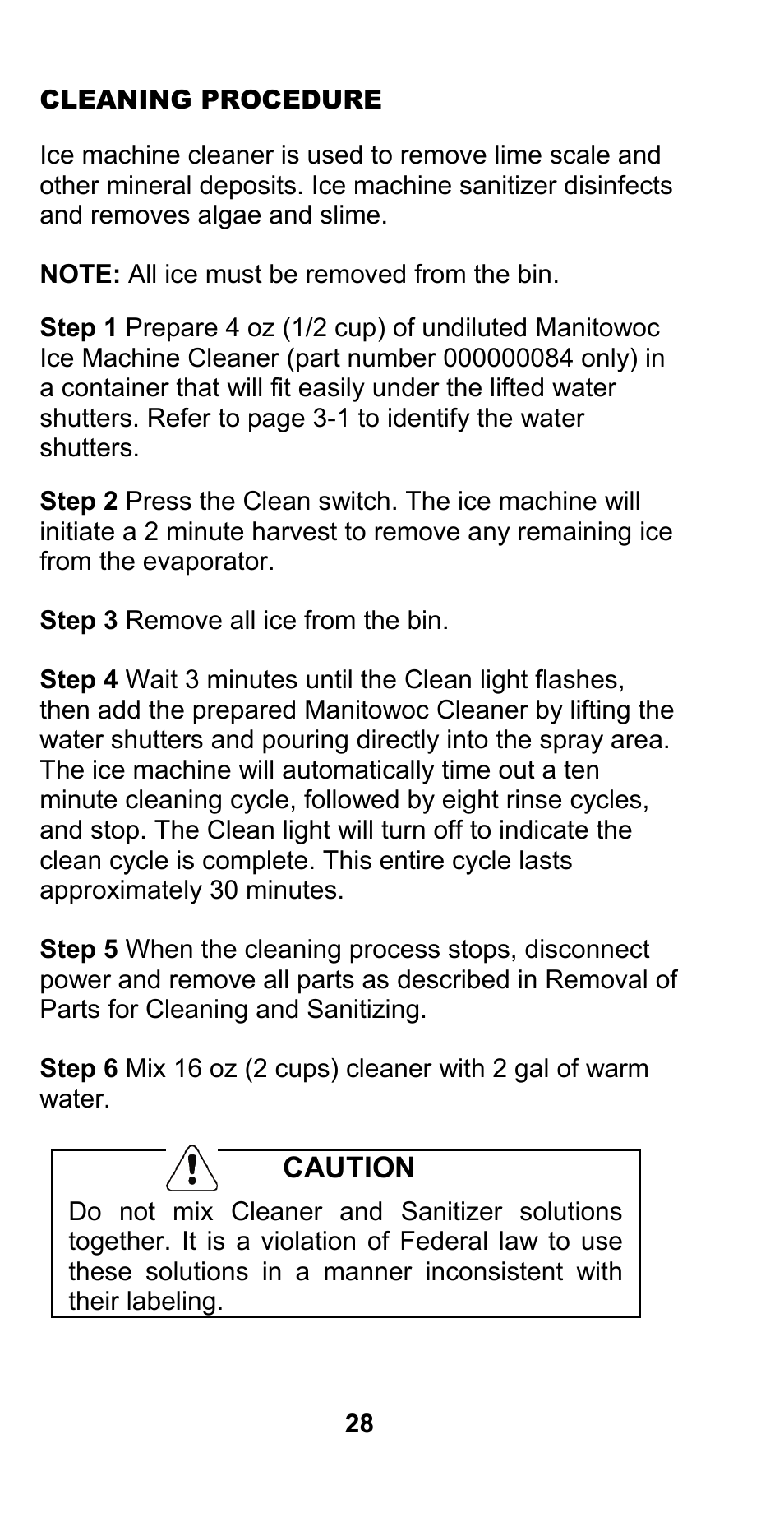 Caution | Manitowoc Ice CM MODEL STH003 User Manual | Page 28 / 88