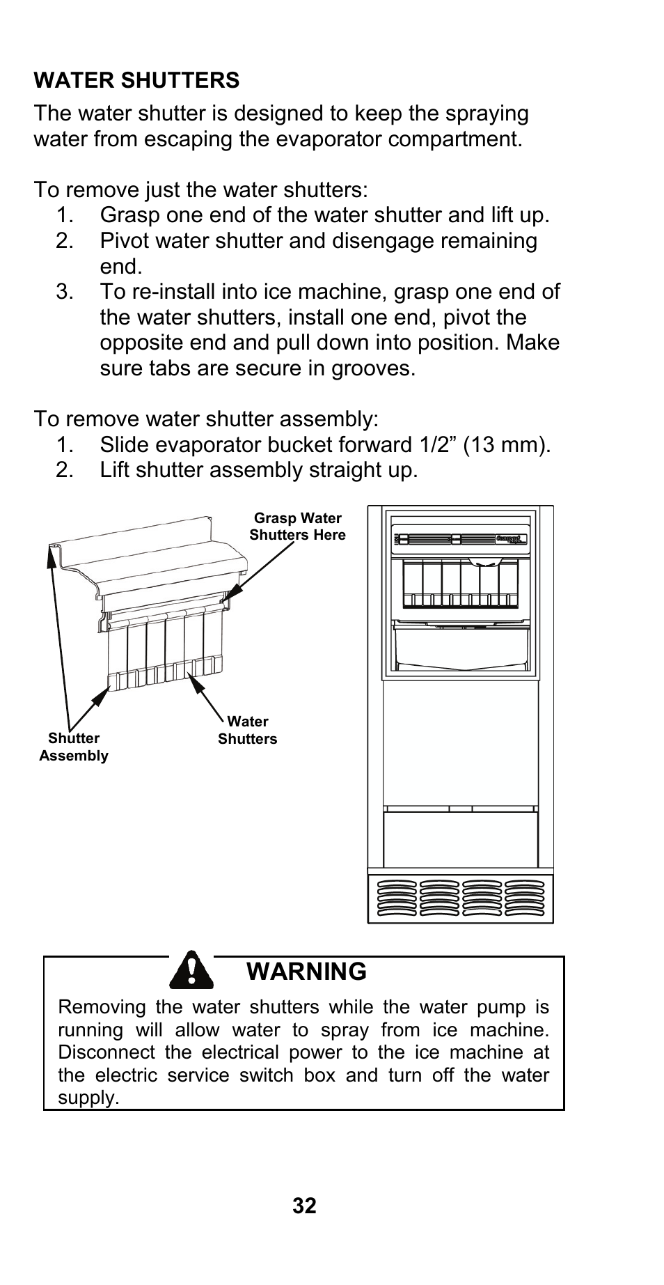 Warning | Manitowoc Ice CM MODEL STH003 User Manual | Page 32 / 88