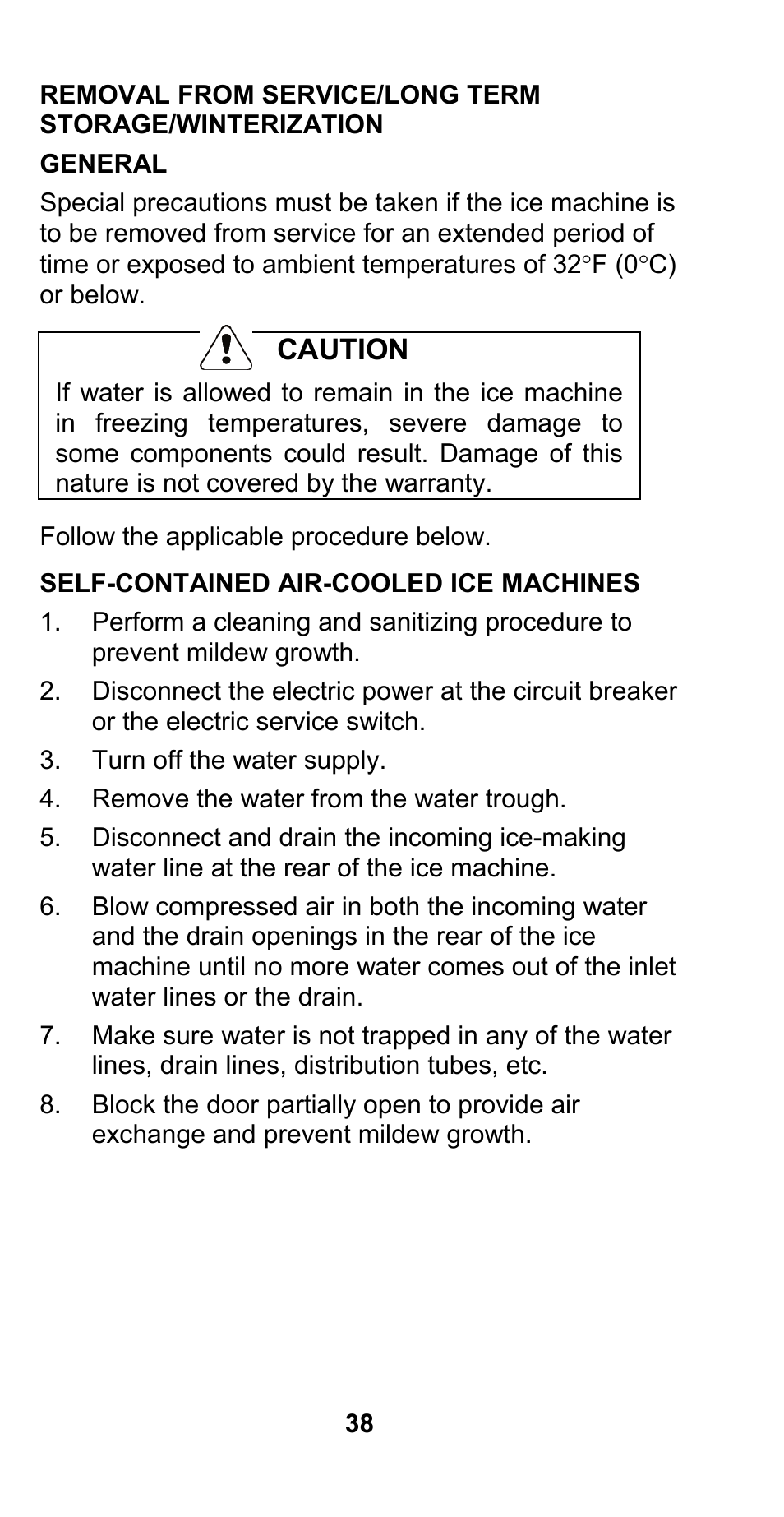 Caution | Manitowoc Ice CM MODEL STH003 User Manual | Page 38 / 88