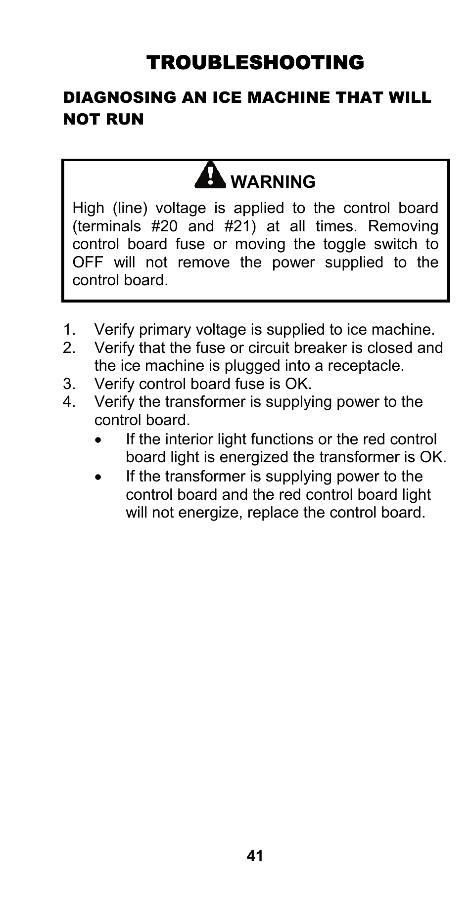 Troubleshooting | Manitowoc Ice CM MODEL STH003 User Manual | Page 41 / 88