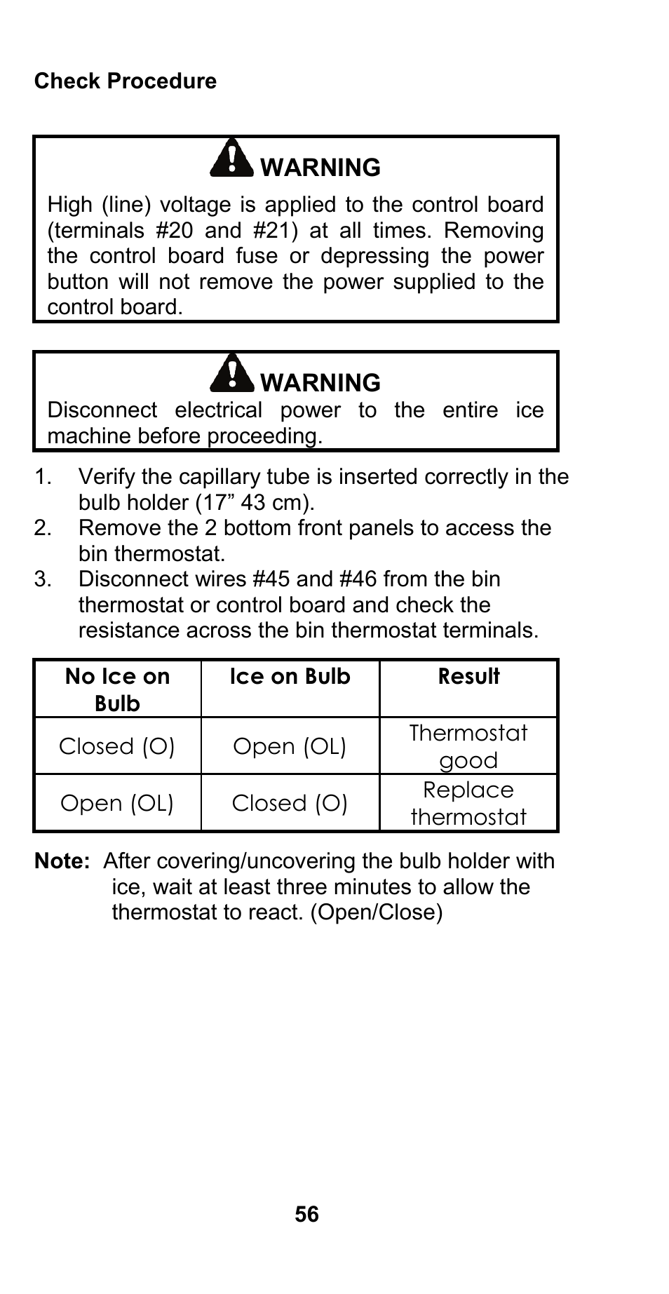 Warning | Manitowoc Ice CM MODEL STH003 User Manual | Page 56 / 88