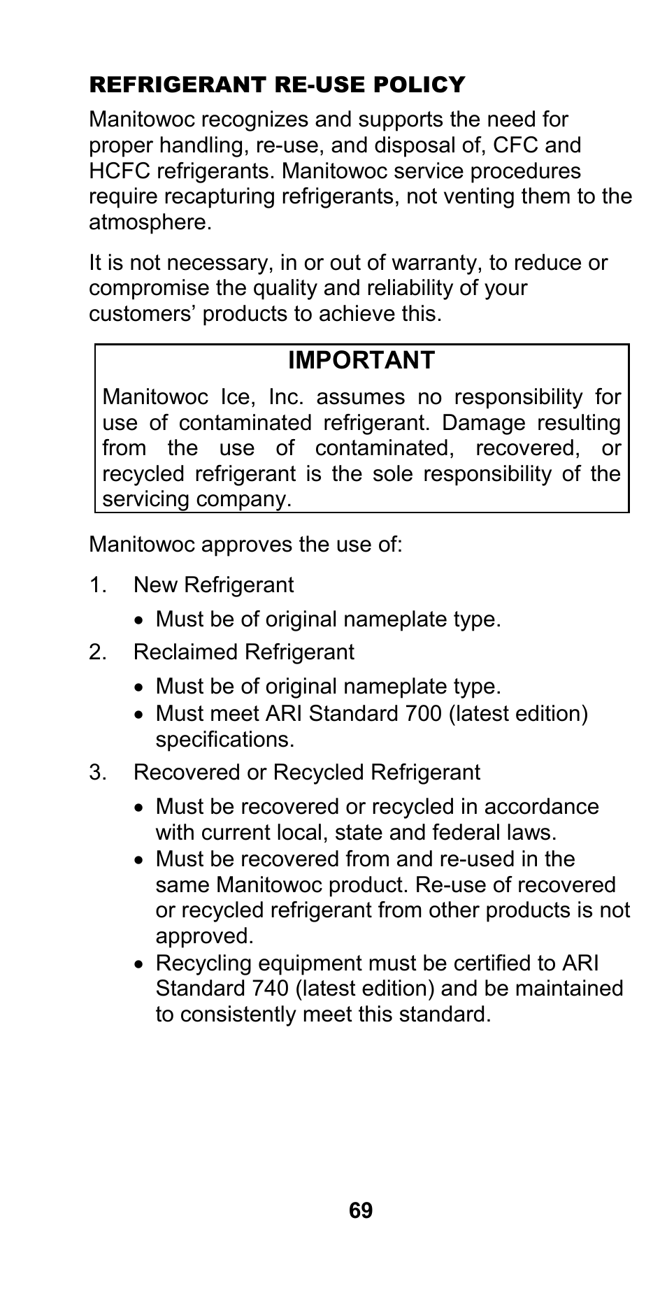 Important | Manitowoc Ice CM MODEL STH003 User Manual | Page 69 / 88