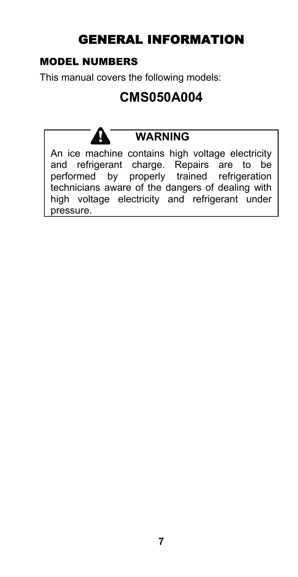 Manitowoc Ice CM MODEL STH003 User Manual | Page 7 / 88