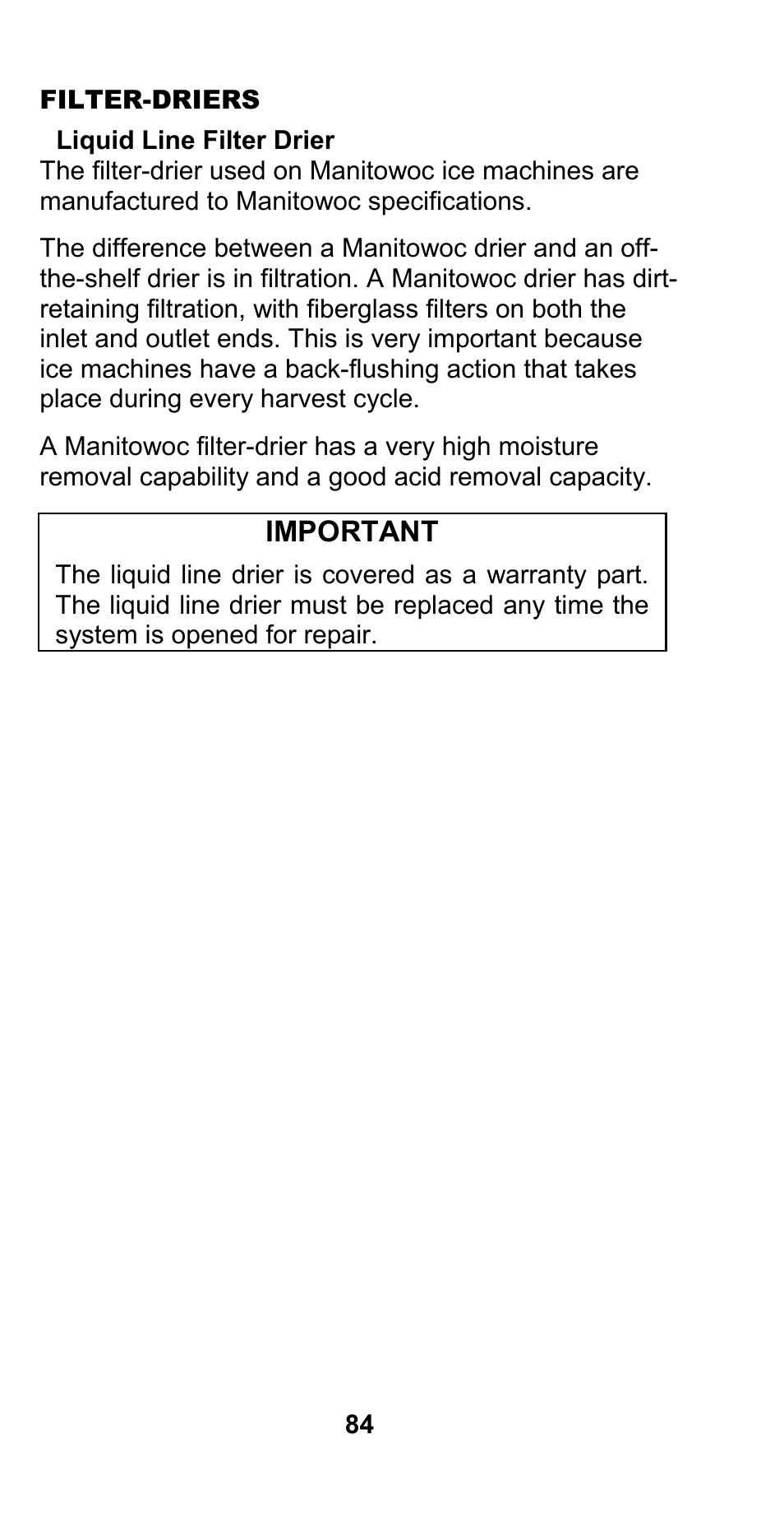 Important | Manitowoc Ice CM MODEL STH003 User Manual | Page 84 / 88