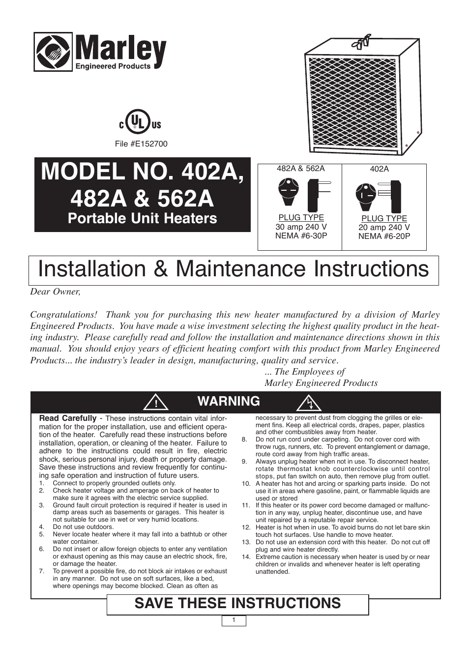 Marley Engineered Products 562A User Manual | 6 pages