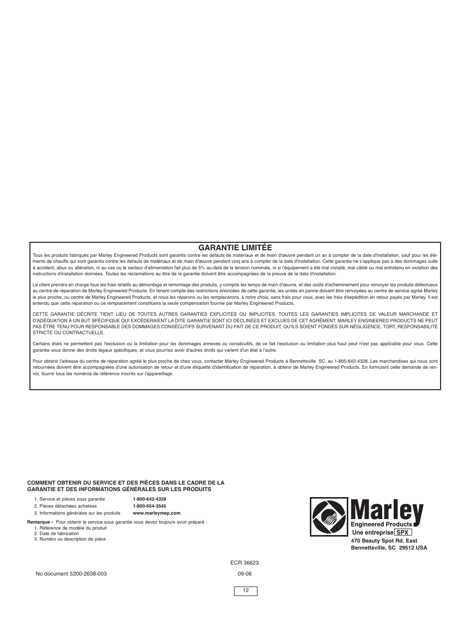 Garantie limitée | Marley Engineered Products B User Manual | Page 12 / 12