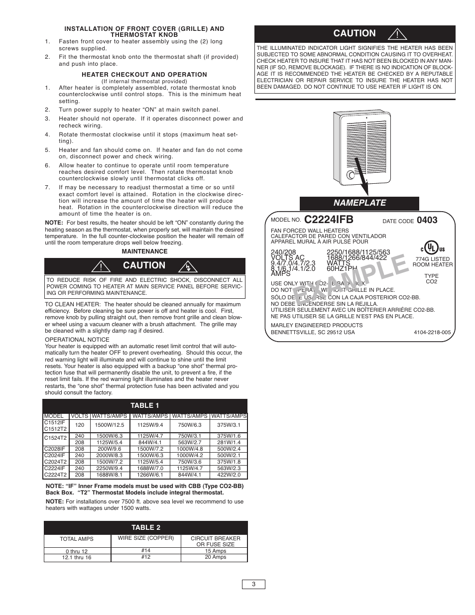 Example, C2224ifb, Caution | Nameplate | Marley Engineered Products B User Manual | Page 3 / 12