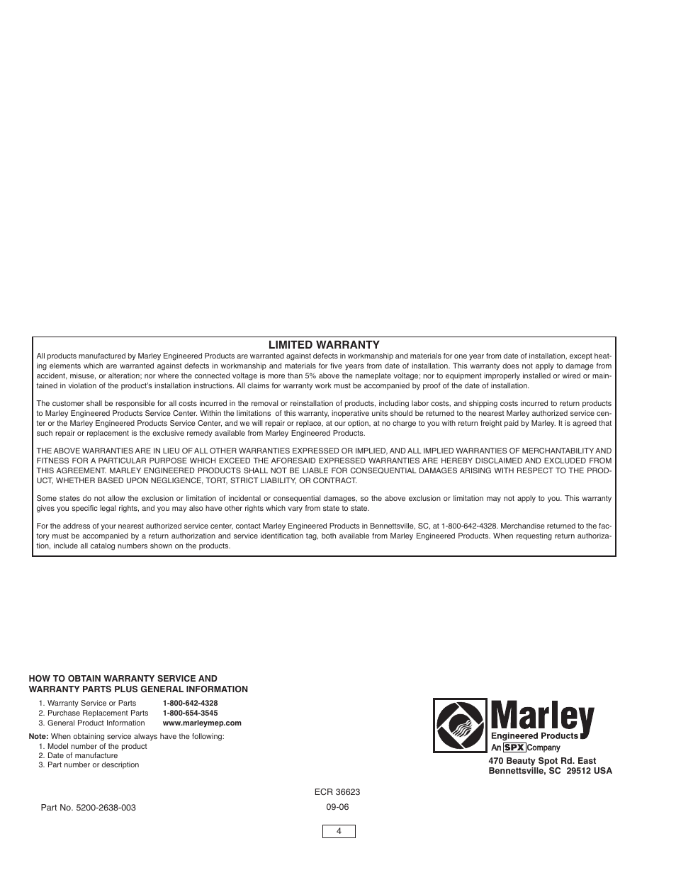 Limited warranty | Marley Engineered Products B User Manual | Page 4 / 12