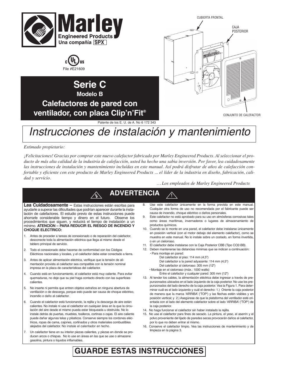 Instrucciones de instalación y mantenimiento, Serie c, Guarde estas instrucciones | Advertencia, Modelo b, Una compañía spx | Marley Engineered Products B User Manual | Page 5 / 12