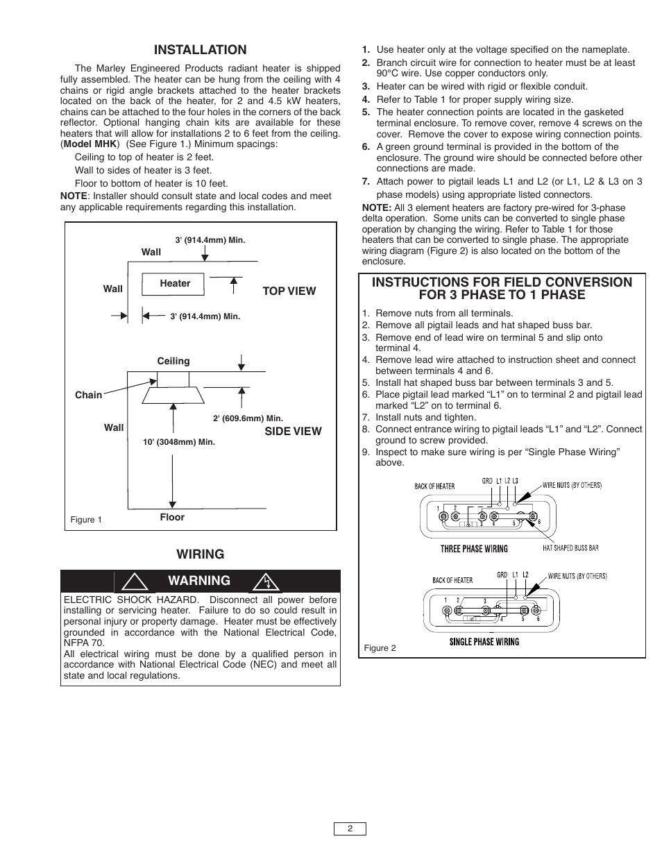 Installation, Wiring, Warning | Marley Engineered Products M Series User Manual | Page 2 / 4