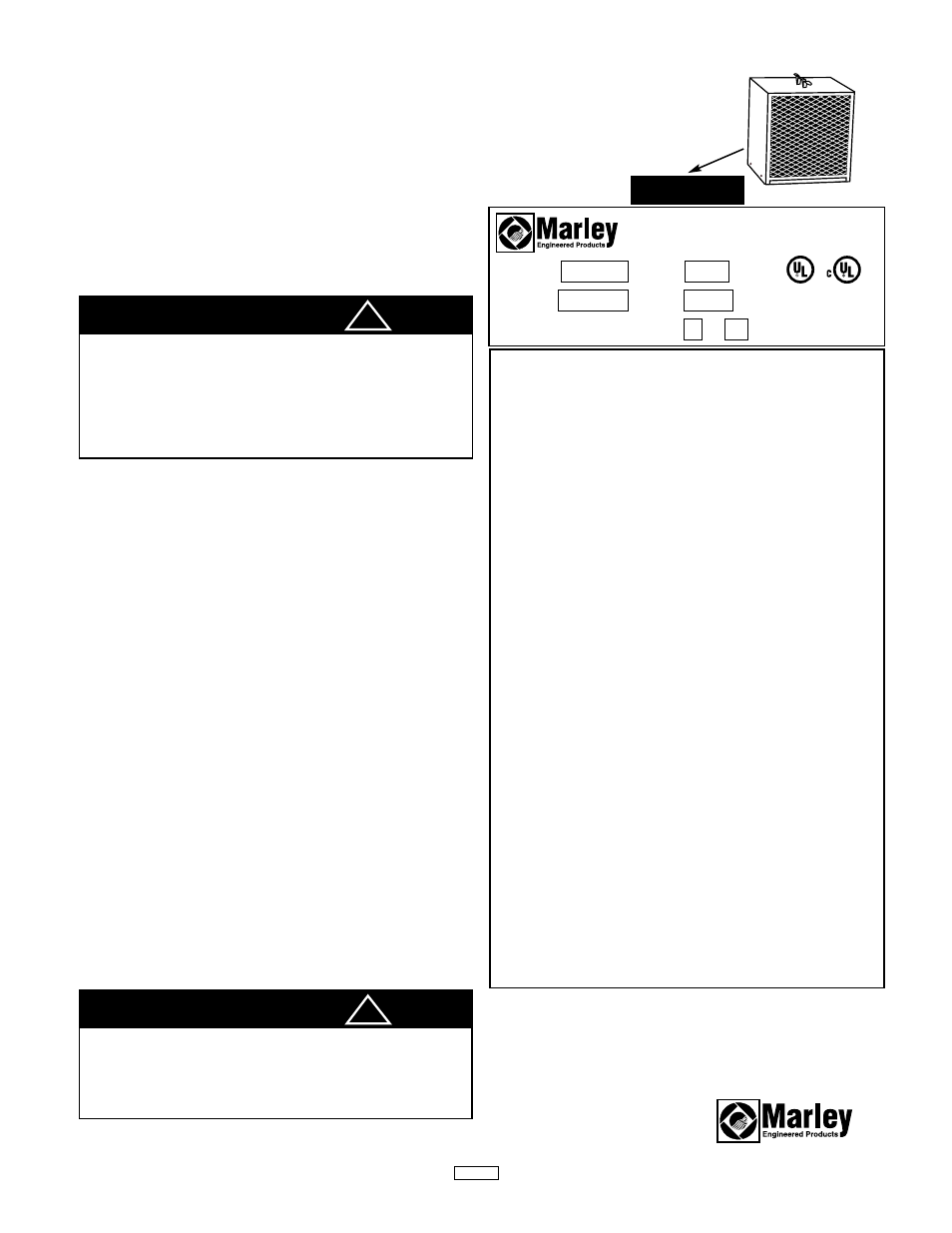 Warning, Nameplate, 2f68 | Marley Engineered Products PORTABLE UNIT HEATERS 482A User Manual | Page 2 / 6