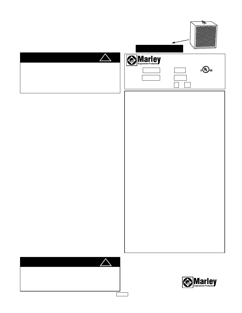 Advertencia, Placa de nombre, 2f68 | Marley Engineered Products PORTABLE UNIT HEATERS 482A User Manual | Page 4 / 6