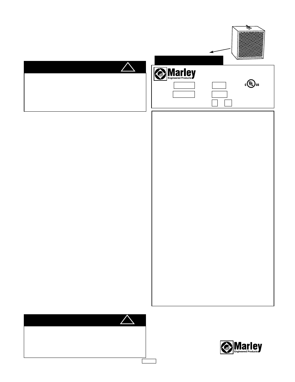 Avertissement, 2f68 | Marley Engineered Products PORTABLE UNIT HEATERS 482A User Manual | Page 6 / 6