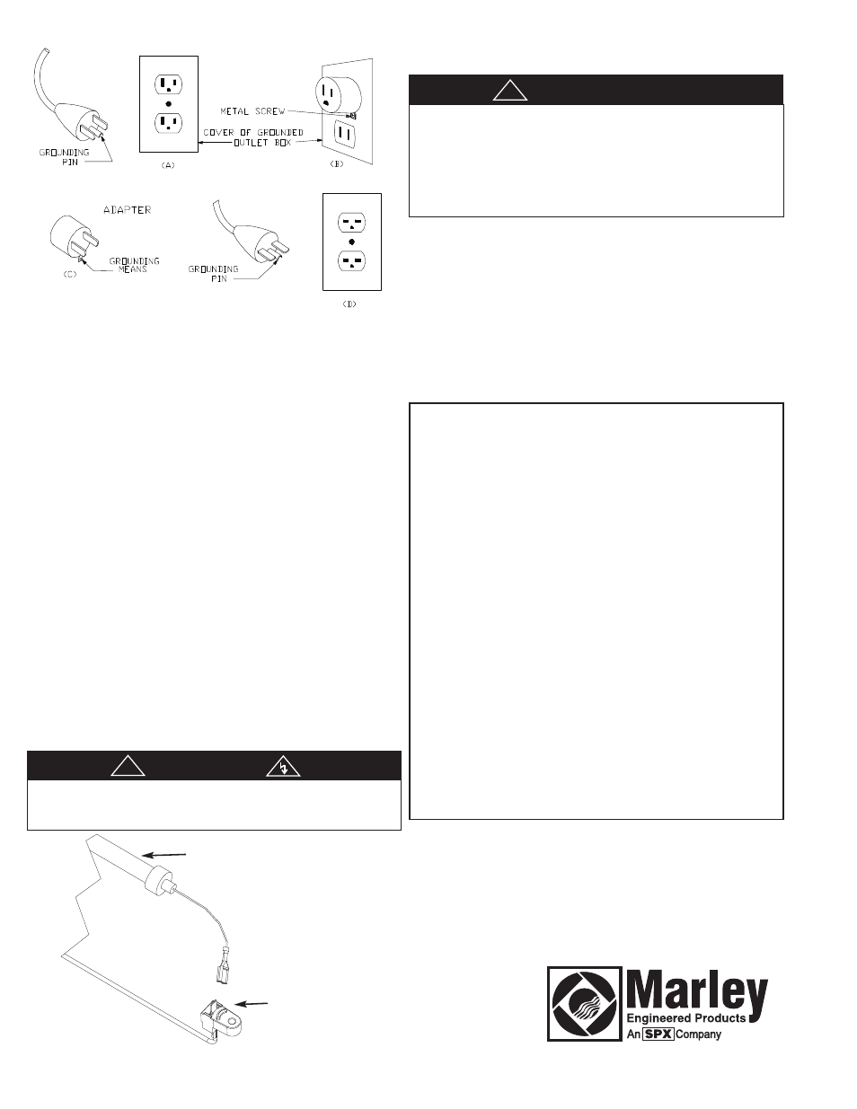Warning, Important, General | Installation of quartz tube elements, Chain mounting (indoor only) | Marley Engineered Products Radiant Plug-in Heaters FRR10512B User Manual | Page 2 / 8