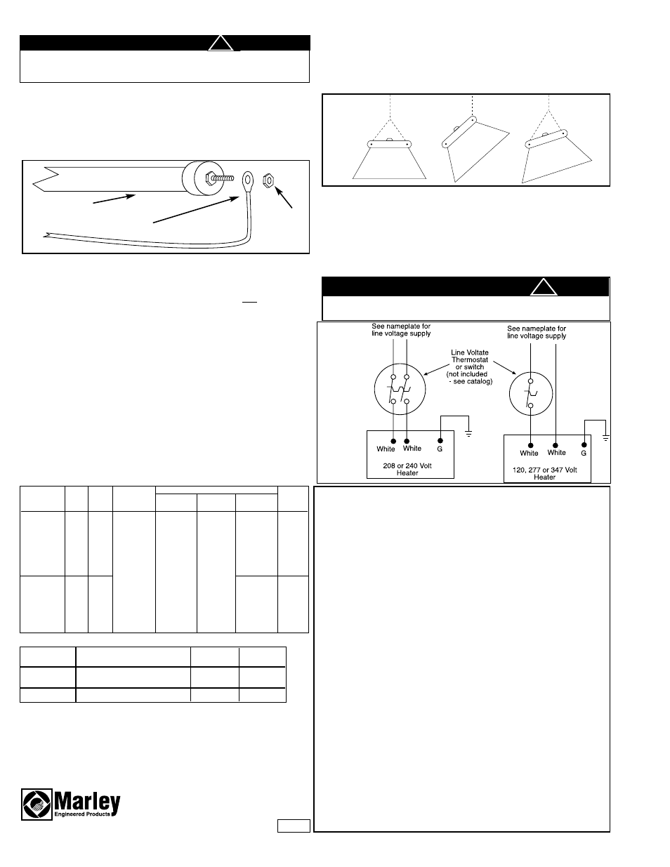 Warning, Heater selection chart, Caution | Marley Engineered Products RK Series User Manual | Page 2 / 2