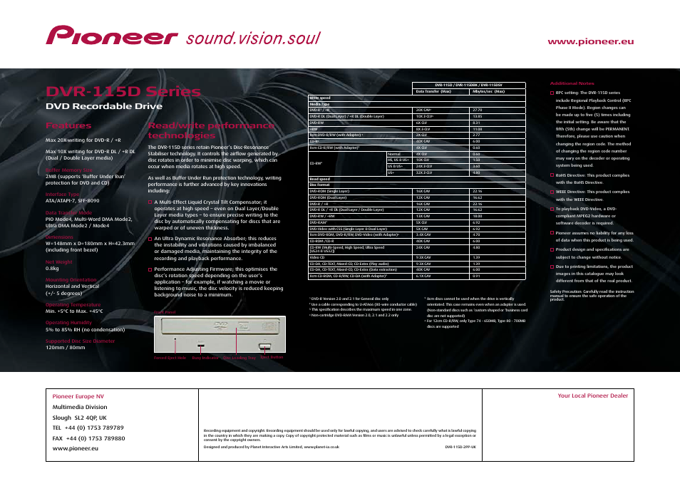 Dvr-115d series, Features | M-Systems Flash Disk Pioneers DVR-115D User Manual | Page 2 / 2