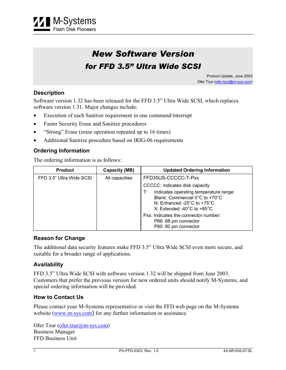 M-Systems Flash Disk Pioneers PU-FFD-0303 User Manual | 1 page