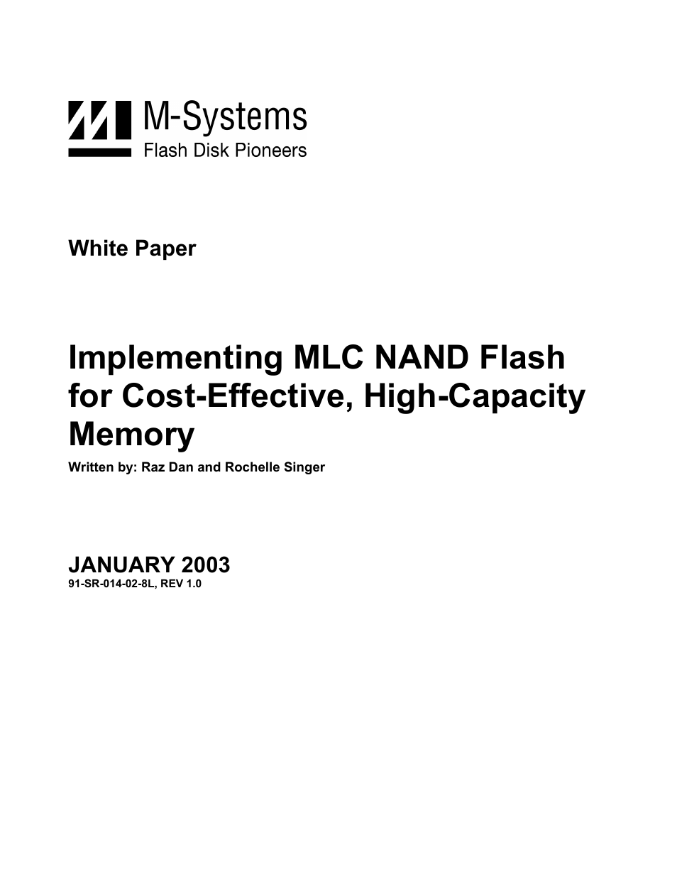 M-Systems Flash Disk Pioneers Flash Memory User Manual | 14 pages