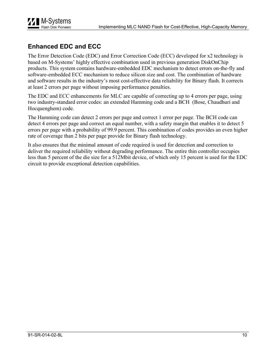 Enhanced edc and ecc | M-Systems Flash Disk Pioneers Flash Memory User Manual | Page 10 / 14