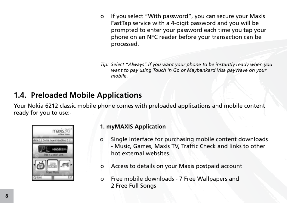 Preloaded mobile applications | Maxis 73315-V User Manual | Page 10 / 32