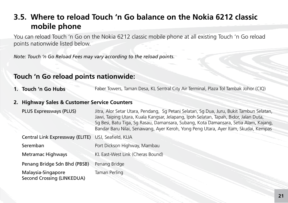 Touch ‘n go reload points nationwide | Maxis 73315-V User Manual | Page 23 / 32