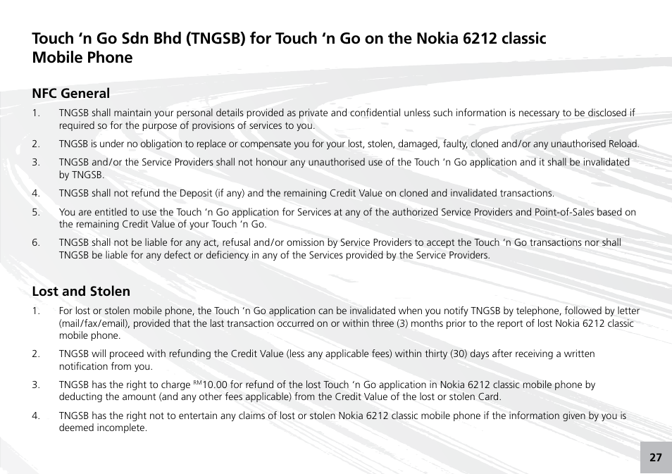 Nfc general, Lost and stolen | Maxis 73315-V User Manual | Page 29 / 32