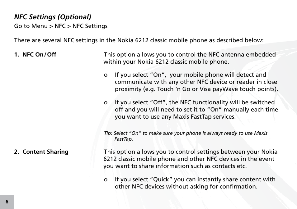 Nfc settings (optional) | Maxis 73315-V User Manual | Page 8 / 32