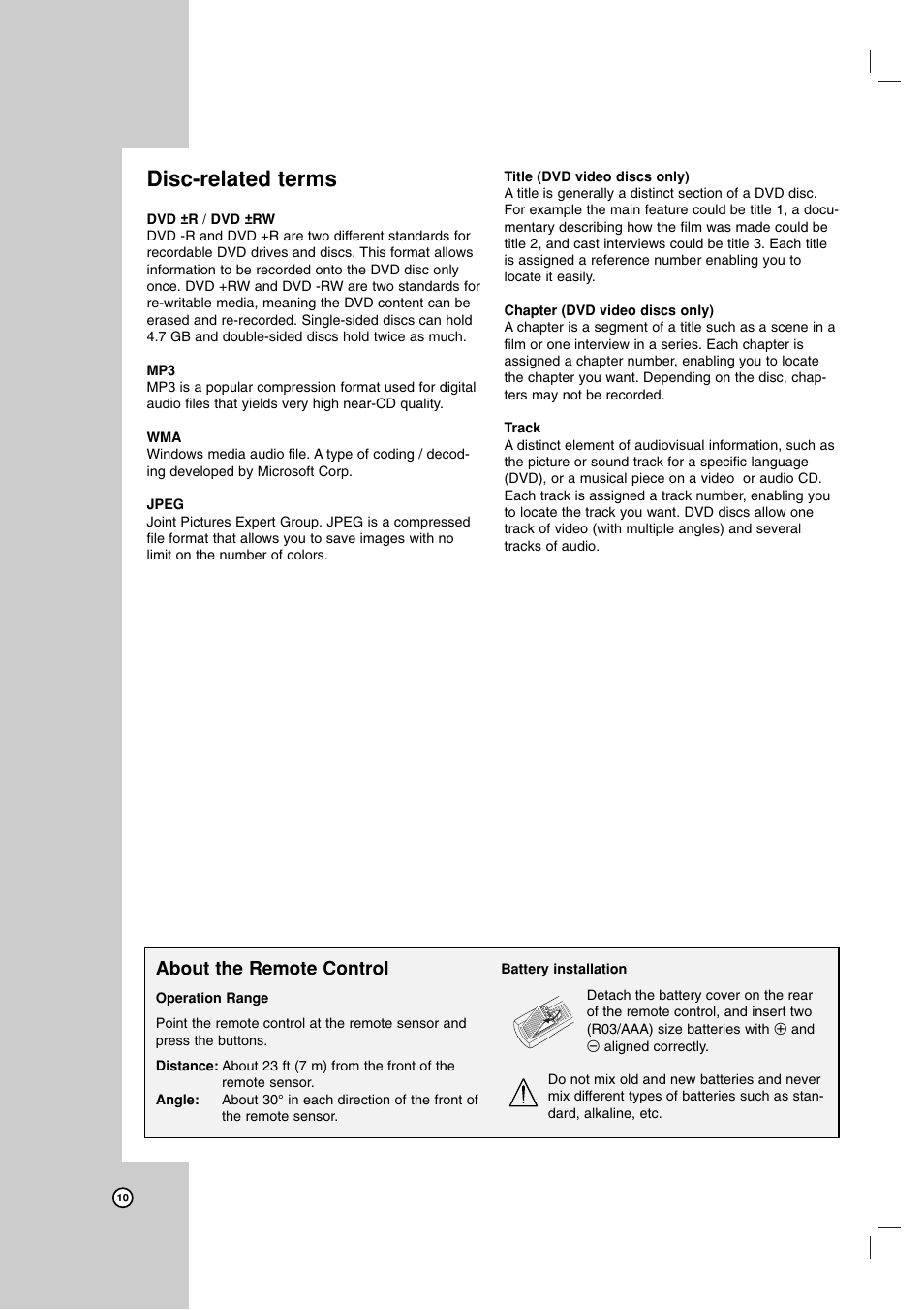 Disc-related terms, About the remote control | Maxell ZRY-316 User Manual | Page 10 / 56