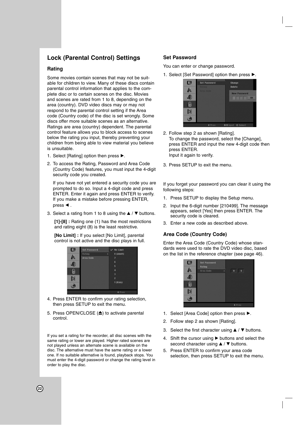 Lock (parental control) settings | Maxell ZRY-316 User Manual | Page 22 / 56
