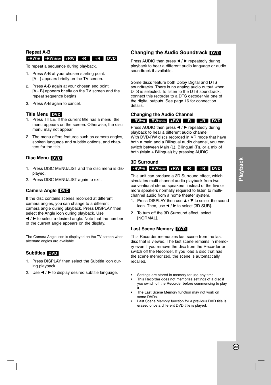 Playback | Maxell ZRY-316 User Manual | Page 29 / 56