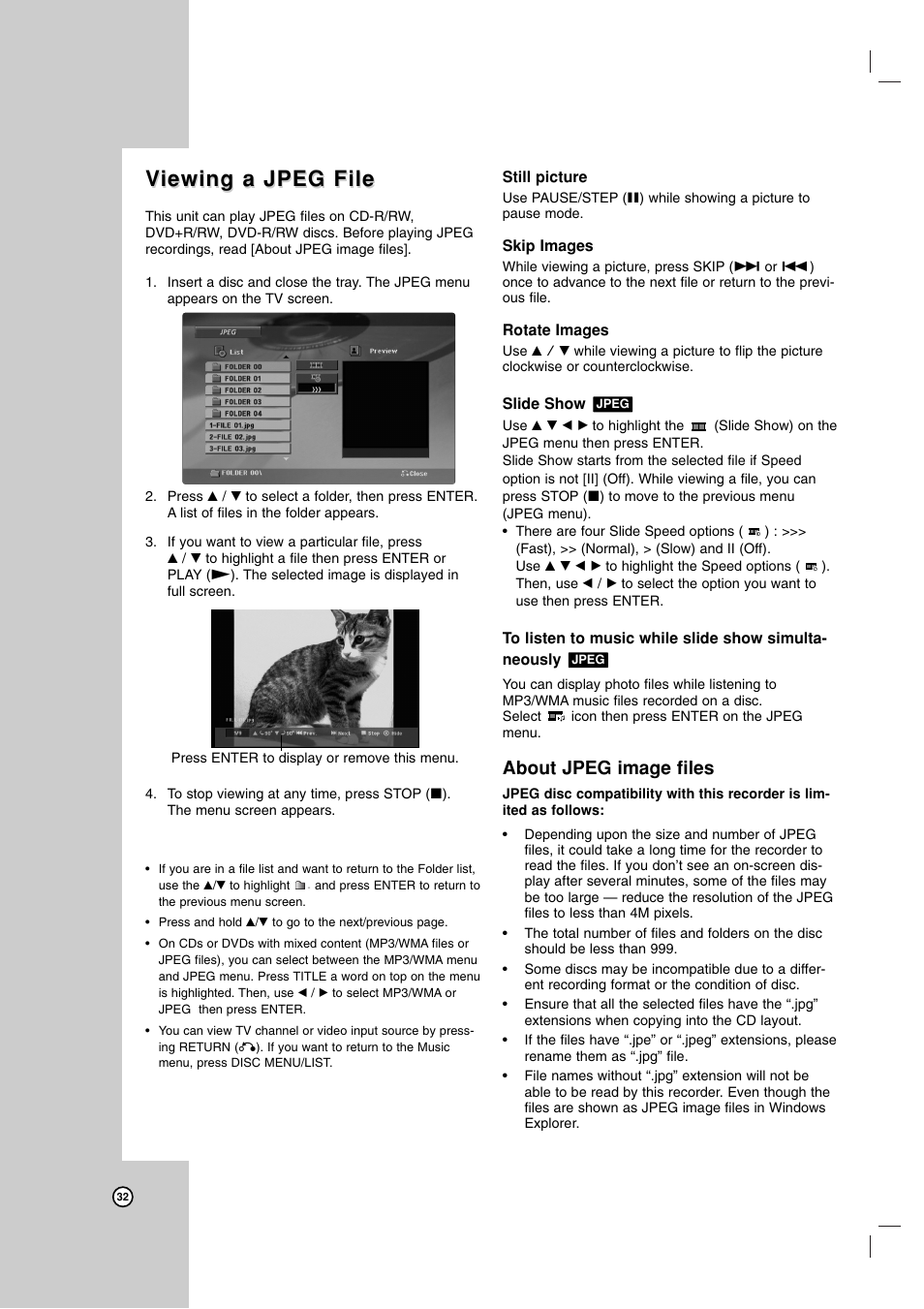 Viewing a jpeg file iewing a jpeg file, About jpeg image files | Maxell ZRY-316 User Manual | Page 32 / 56