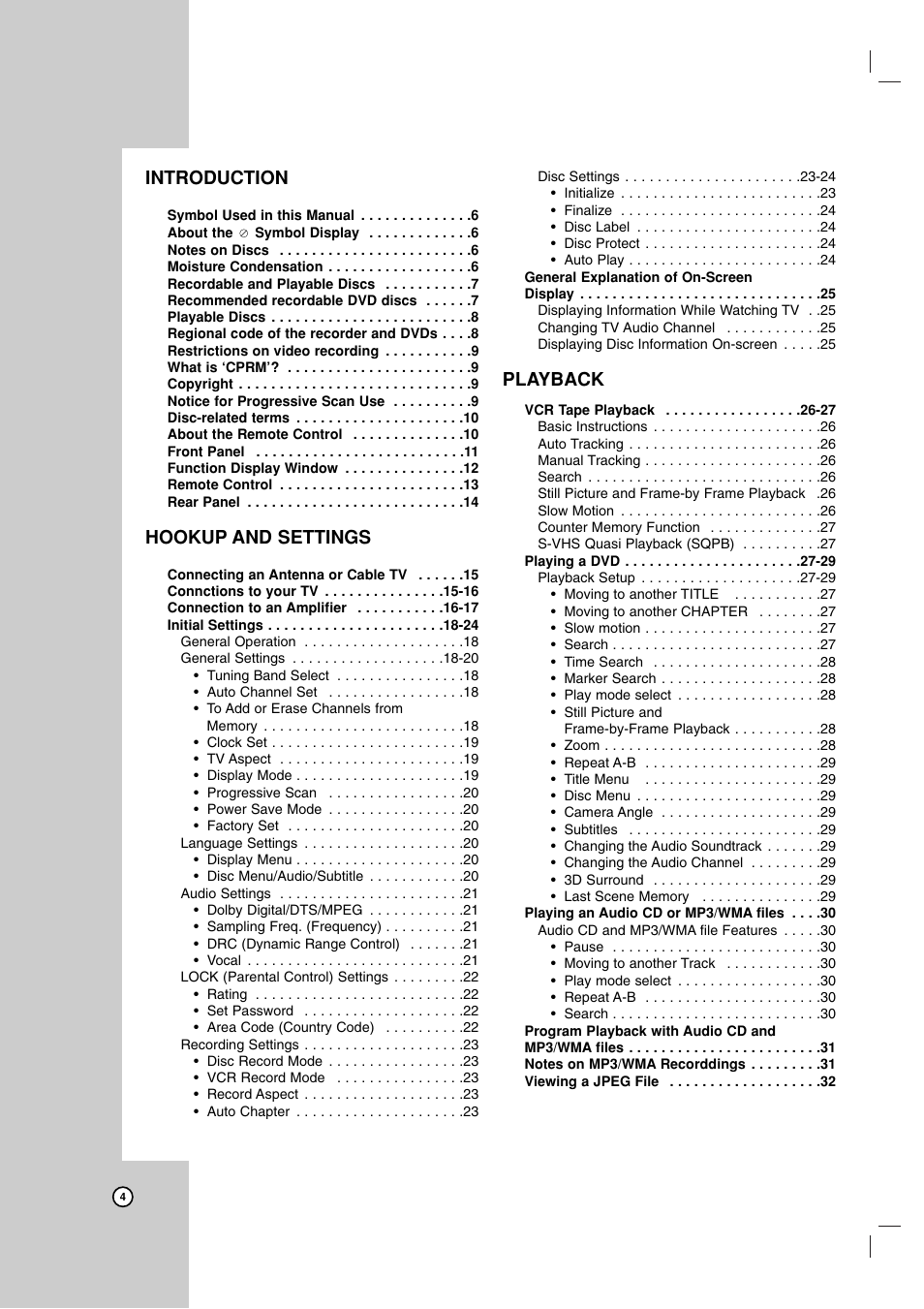 Introduction, Hookup and settings, Playback | Maxell ZRY-316 User Manual | Page 4 / 56