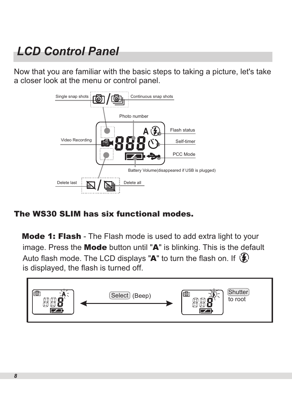 Lcd control panel | Maxell WS30 User Manual | Page 10 / 40