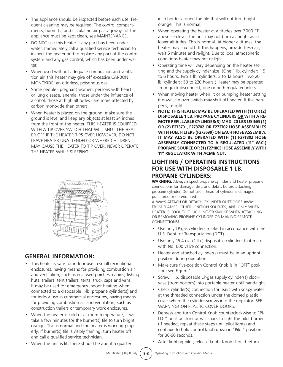 General information | Mr. Heater BIG BUDDY MH188 User Manual | Page 3 / 16