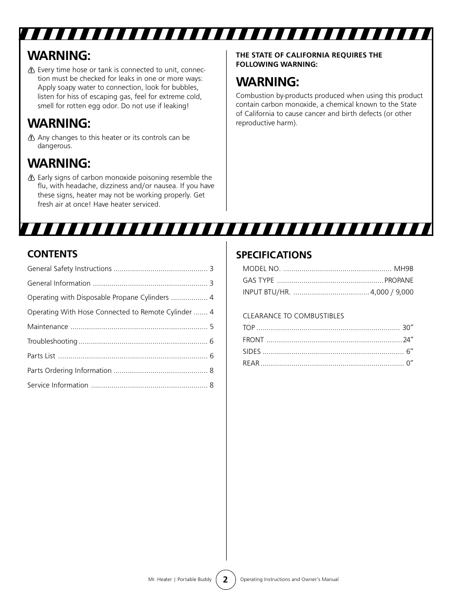 Mr. Heater BUDDY MH9B User Manual | Page 2 / 8
