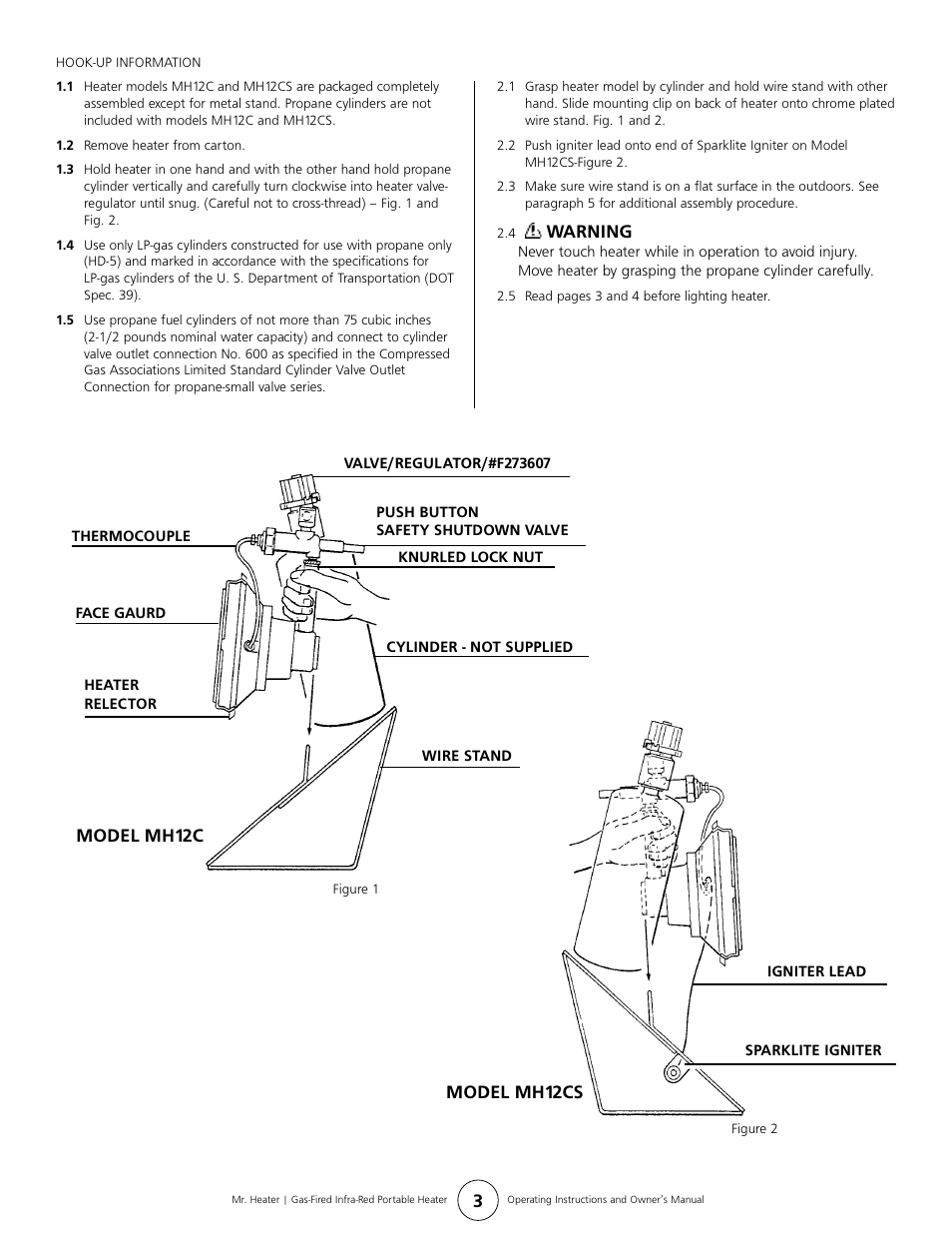 Model mh12c model mh12cs, Warning | Mr. Heater MH12C User Manual | Page 3 / 8